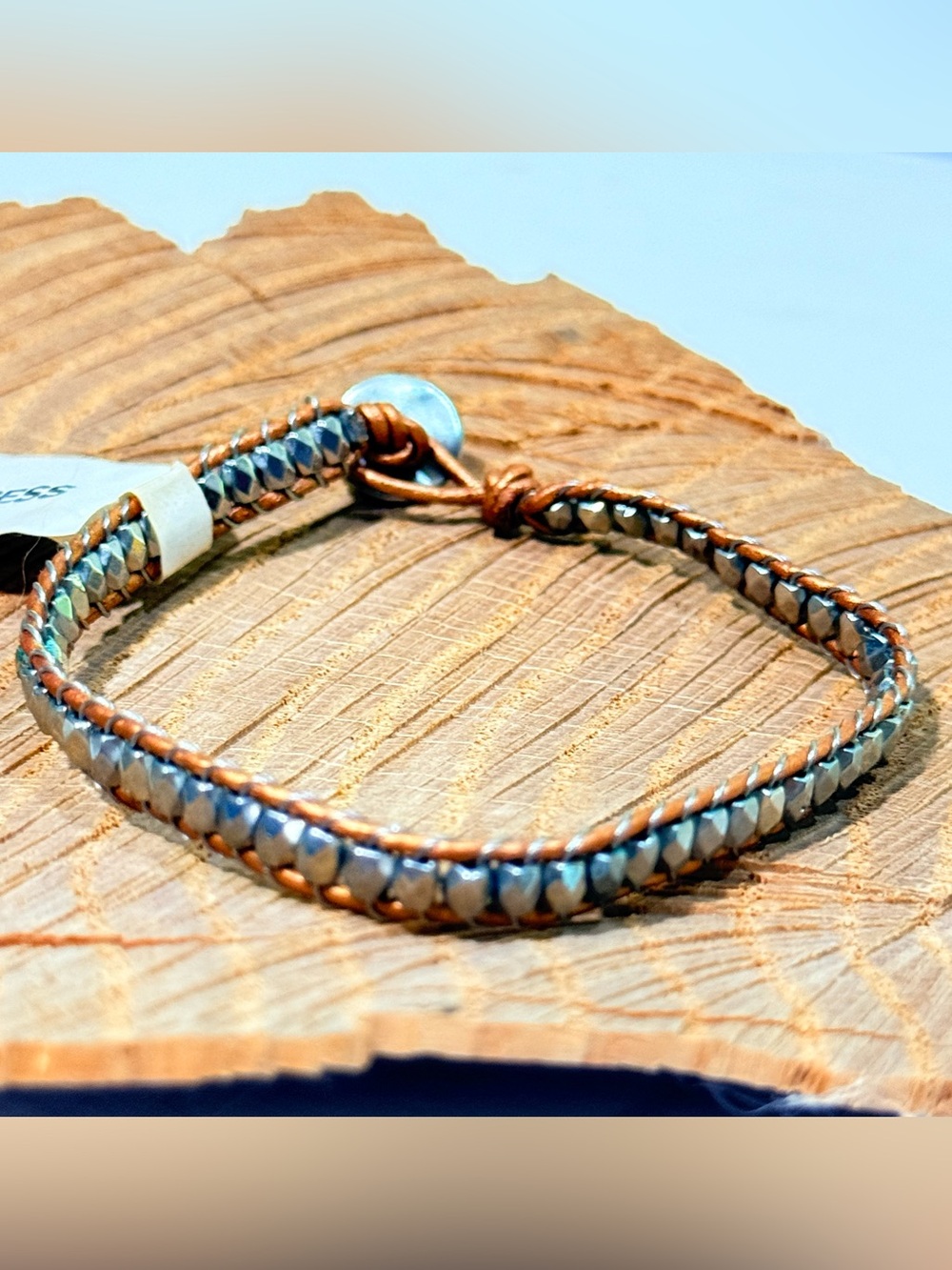 Express Brown Leather & Silver Bead Bracelet Button Loop Closure NWT Jewelry